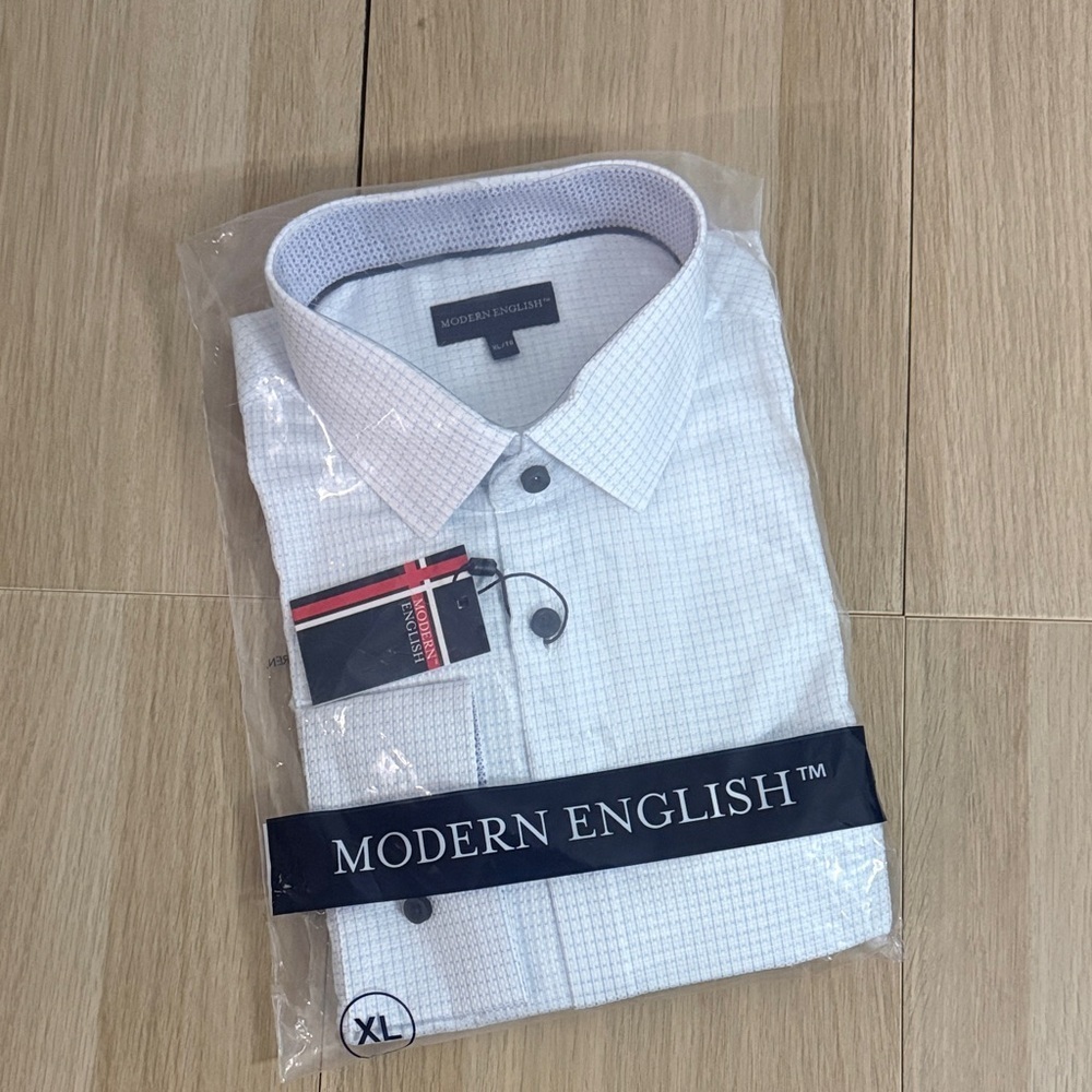 Men's Modern English XL Ladder Texture Long Sleeve Button Up Shirt NWT